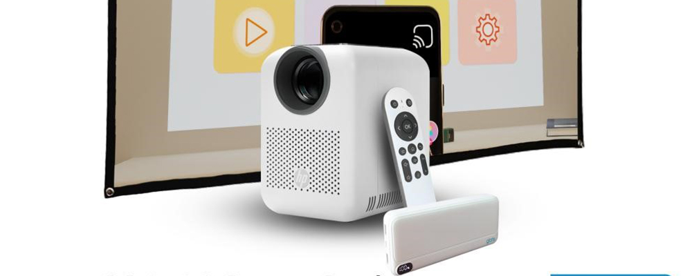 HP Projector showcases the mobile cinema package for CC180 and CC180W, a lightweight portable projector designed to bring big screen entertainment anywhere